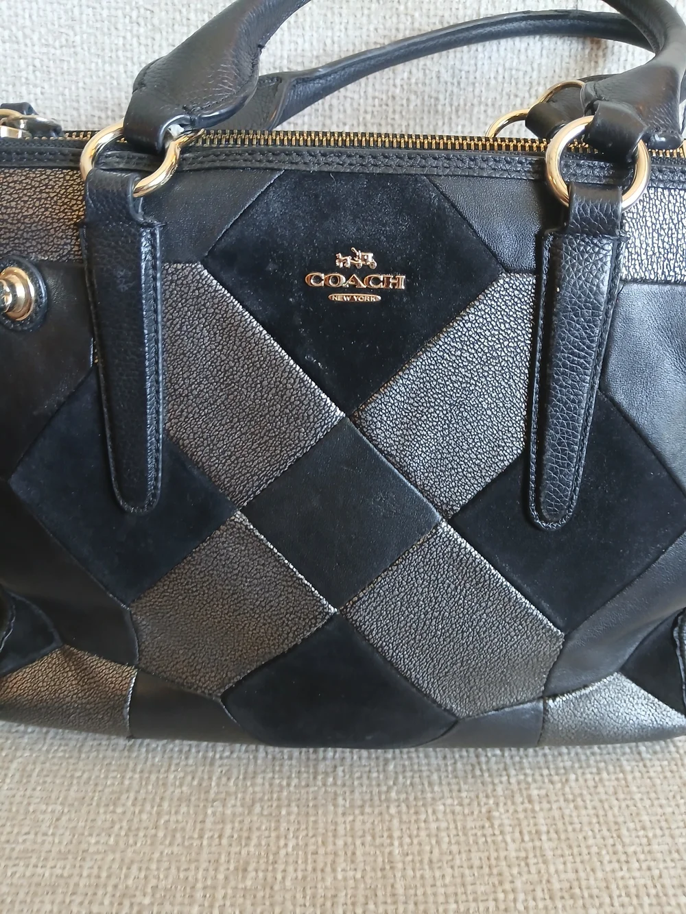 Coach Black & Silver Patchwork Leather Satchel